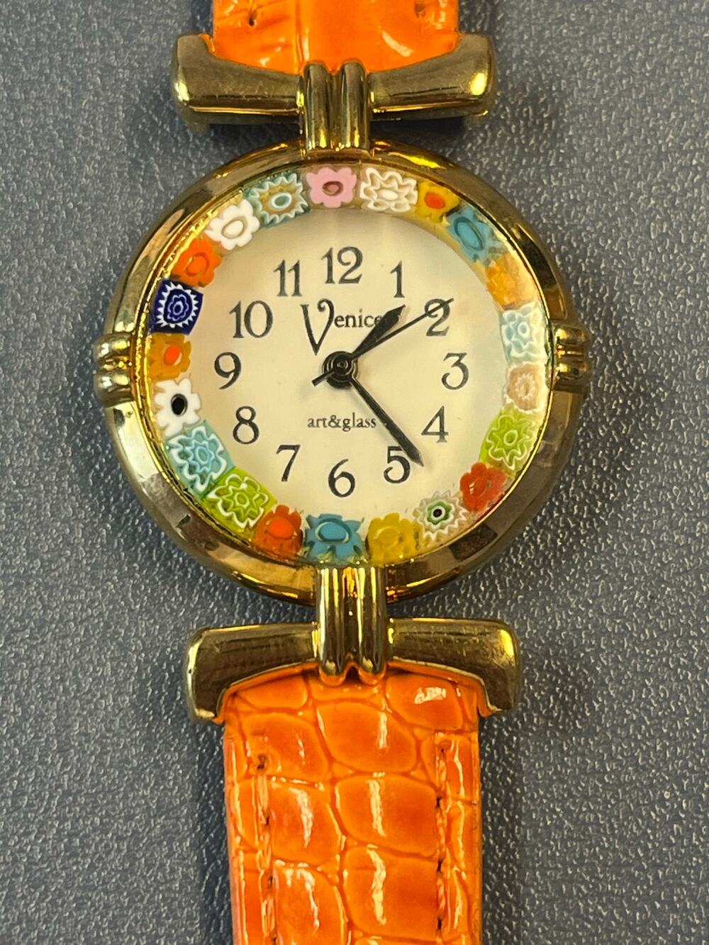 Venice Art & Glass Millefiori Quartz Watch - Orange Leather - New